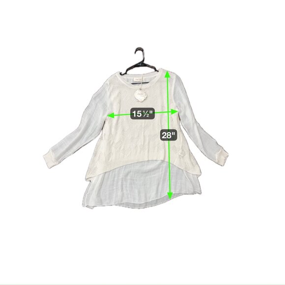 Simply Couture White Knit Heart Pattern Scoop Neck Top High-Low Hem Sz S Relaxed - Picture 8 of 12